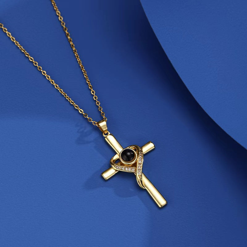 Languages I Love You Projection Necklace Pendant Love Cross Pendant Necklace Memorial Jewelry for Women