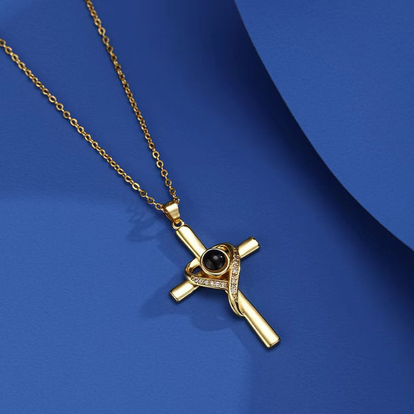 Languages I Love You Projection Necklace Pendant Love Cross Pendant Necklace Memorial Jewelry for Women