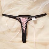 Ladies Super Sexy Lace up Thongs Lingerie Black Strap Crochet Trim Pink Bandage Lace up Panties Sexy Exposed Erotic G-Strings thumbnail