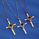 Languages I Love You Projection Necklace Pendant Love Cross Pendant Necklace Memorial Jewelry for Women thumbnail