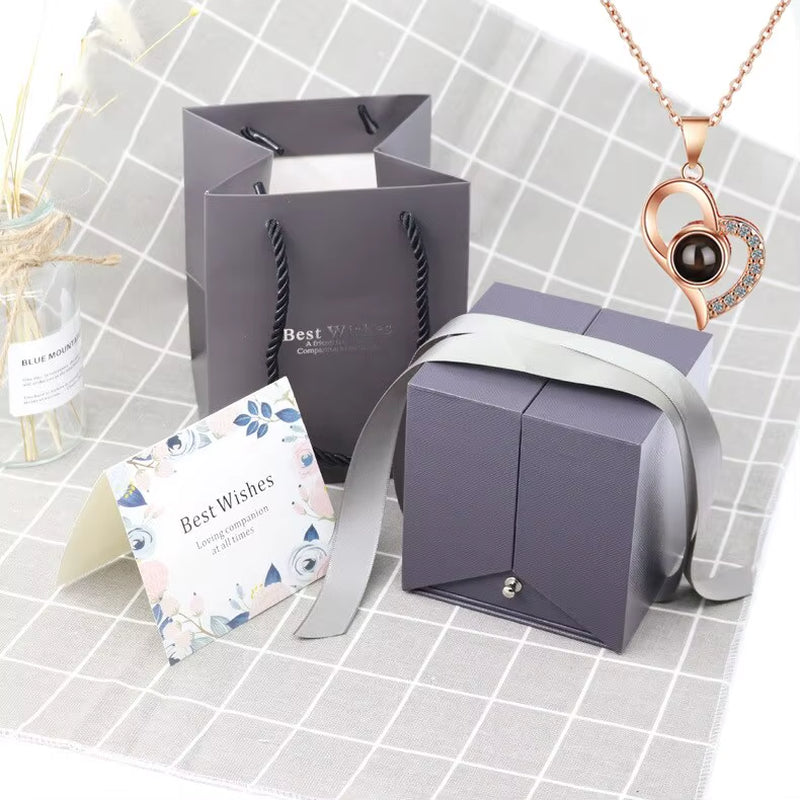 Love Projection Necklace with Luxury Rose Gifts Box for Girlfriend 2023 New Valentine Present 100 Languages I Love You Jewelry
