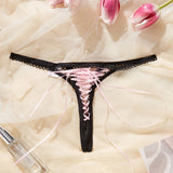 Ladies Super Sexy Lace up Thongs Lingerie Black Strap Crochet Trim Pink Bandage Lace up Panties Sexy Exposed Erotic G-Strings thumbnail